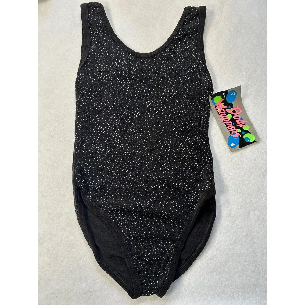 Body Wrappers Girls Black Glitter Tank Leotard Size 12-14 NWT USA